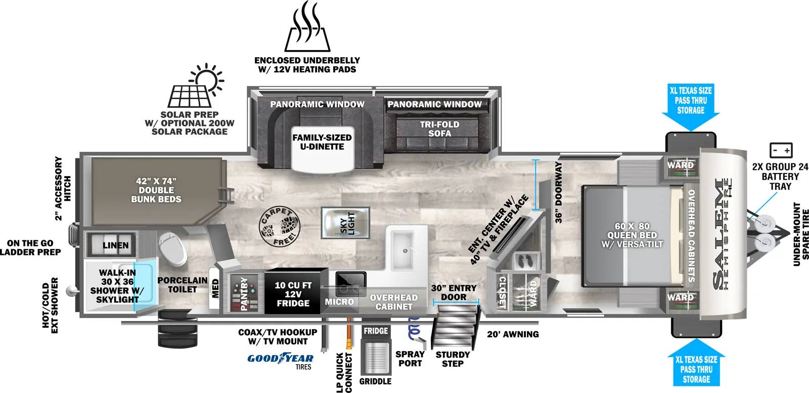 Hemisphere Travel Trailers 26BHHL Floorplan